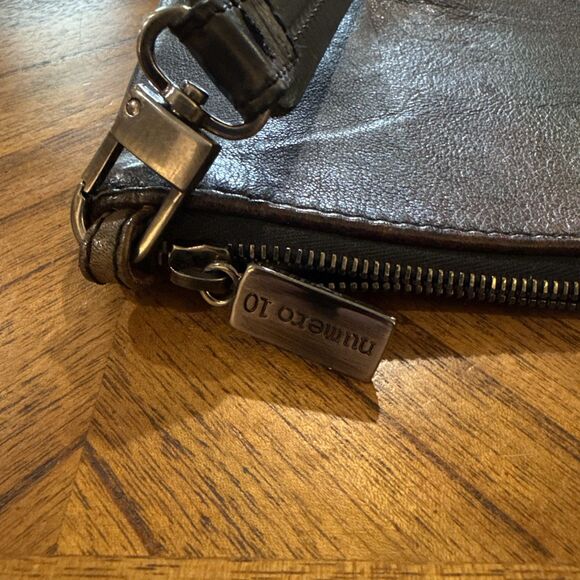 NUMERO 10 Shoulder Bag Embossed Leather Faded Plaid Design Good Used Condition - Picture 8 of 10